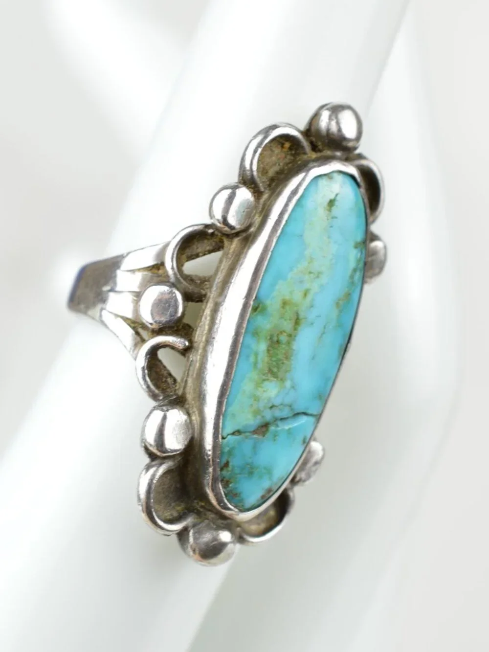 VTG Navajo Sterling Silver Turquoise Statement Ring Size 5.25 - Picture 4 of 11